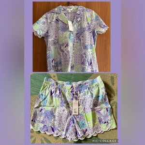 NWT Lilly Pulitzer L PJ set Biscayne Shorts Pajama Top shirt juicy Purple Patch